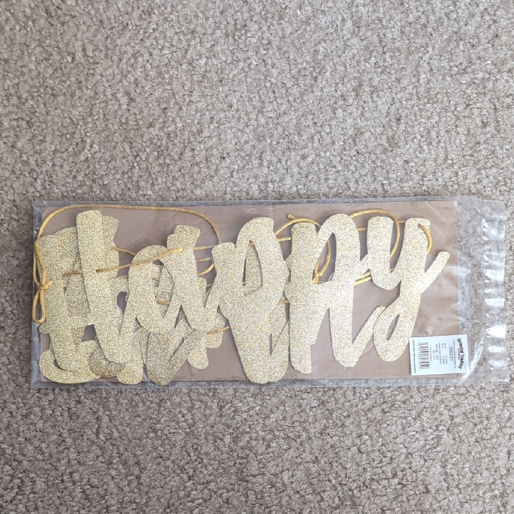 Gold Glitter Happy Banner